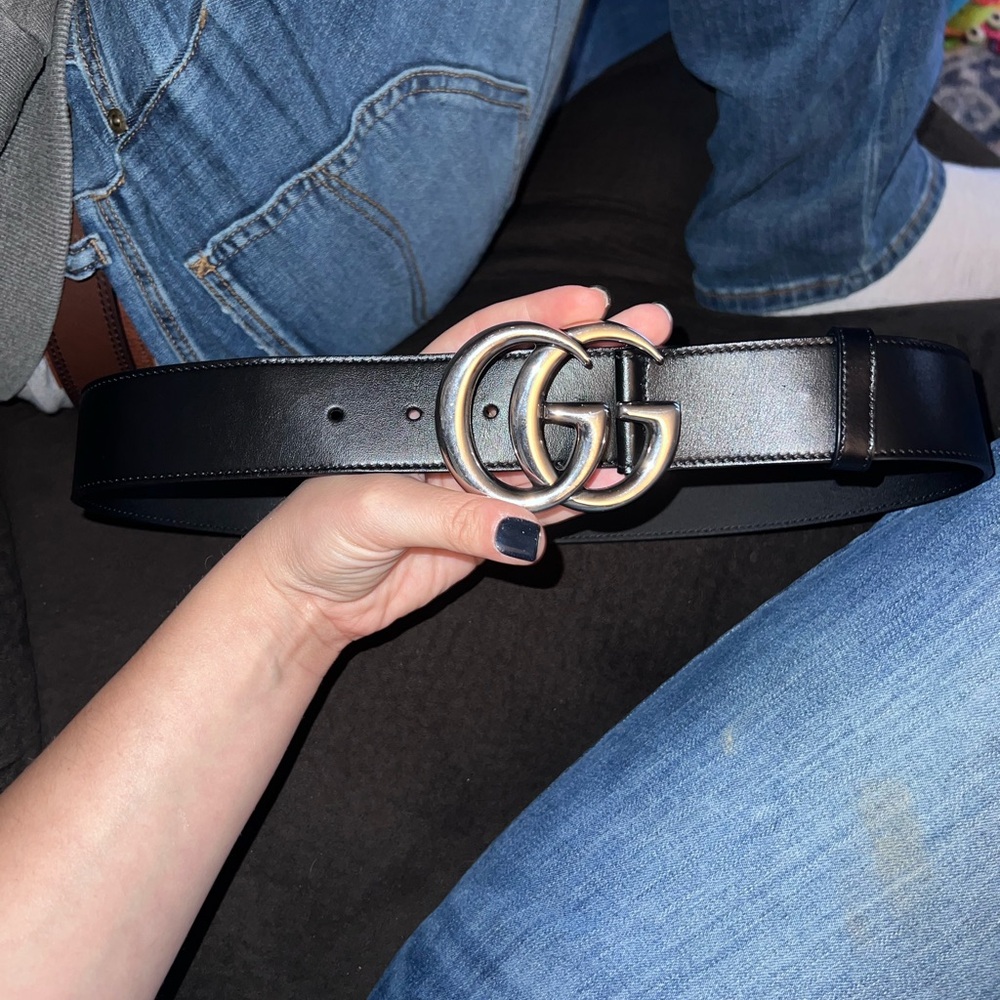 Gucci Black Belt with Silver GG Buckle